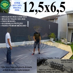 Capa para Piscina Super M: 12,5 x 6,5m PP/PE Cinza/Preto Cobertura Proteção +88m+88p+5b